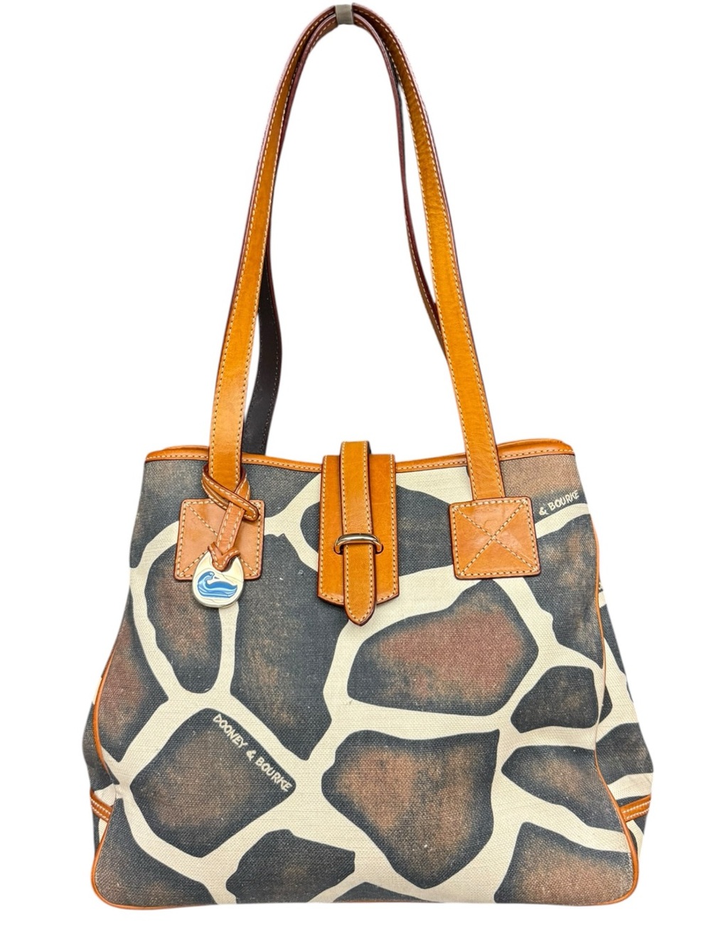Dooney & Bourke Giraffe Print Canvas Leather Tote Bag Blue Duck Charm Large
